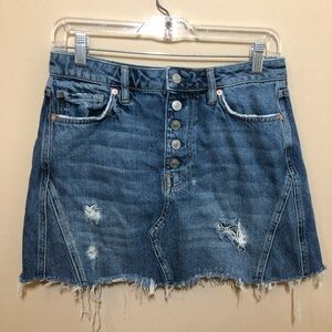 Free people we the free distressed Harvey mini jean skirt button front frayed